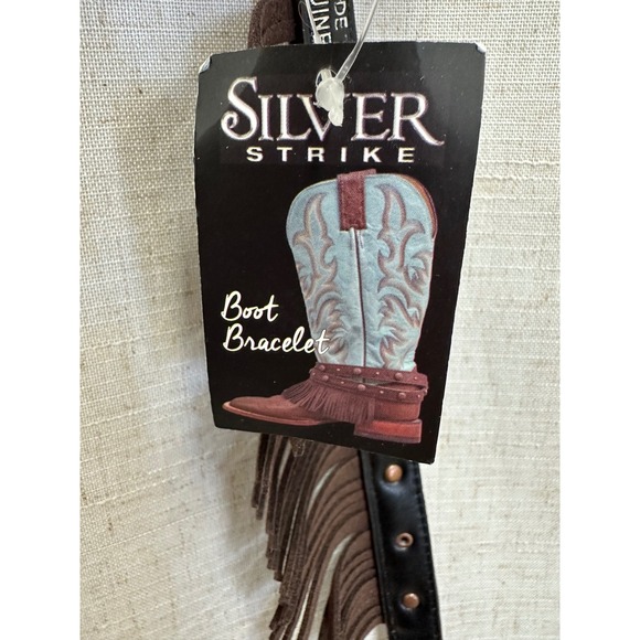 Silver Strike Brown Leather Fringe Belt‎ Western Studded Boot Bracelet NWT
